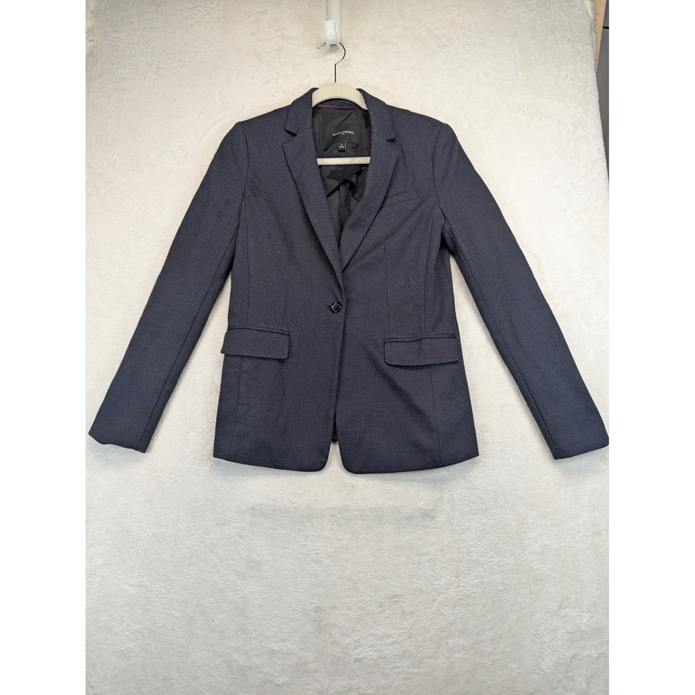 Banana Republic Blazer Womens 4 Navy Micro Dot Stretch One Button Career Jacket